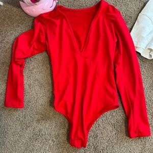 OQQ Red lowcut body suit NEVER WORN